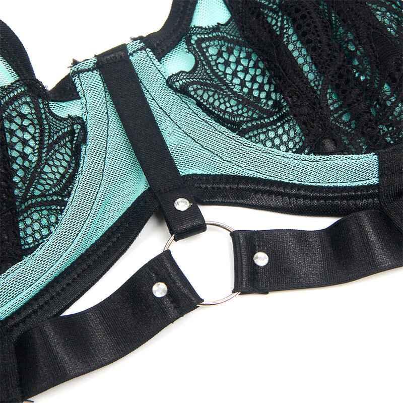 SUBBLIME - 955557 GRÜNES LACKLEDER-NETZ-ZIPPER-BH-SET S/M - Vanelion Paradise