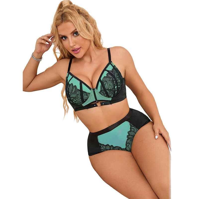 SUBBLIME - 955557 GRÜNES LACKLEDER-NETZ-ZIPPER-BH-SET S/M - Vanelion Paradise