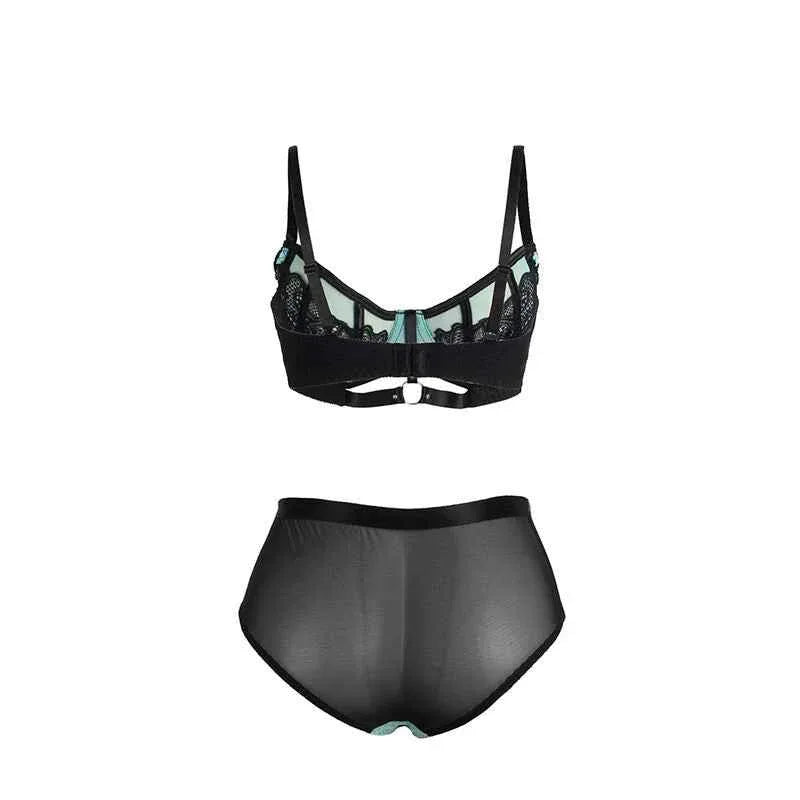 SUBBLIME - 955564 GRÜNES LACKLEDER-NETZ-ZIPPER-BH-SET L/XL - Vanelion Paradise