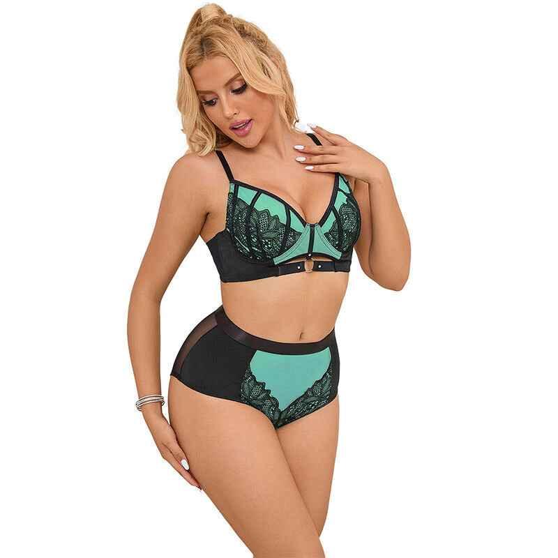 SUBBLIME - 955564 GRÜNES LACKLEDER-NETZ-ZIPPER-BH-SET L/XL - Vanelion Paradise
