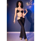 CHILIROSE - CR 4851 SCHWARZES TOP UND LEGGINGS-SET MIT GOLDENEN ACCESSOIRES S - Vanelion Paradise