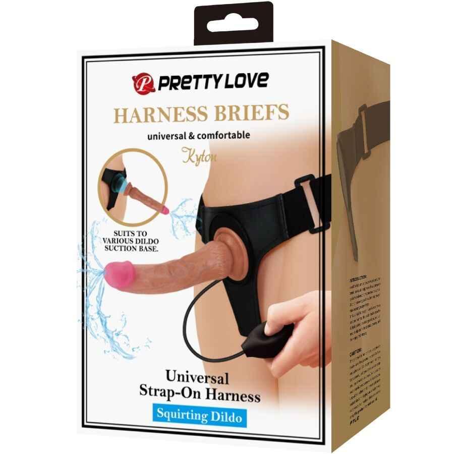 PRETTY LOVE - KYTON UNIVERSAL HARNESS SLIP MIT SQUIRTING DILDO 19 CM MULATO - Vanelion Paradise