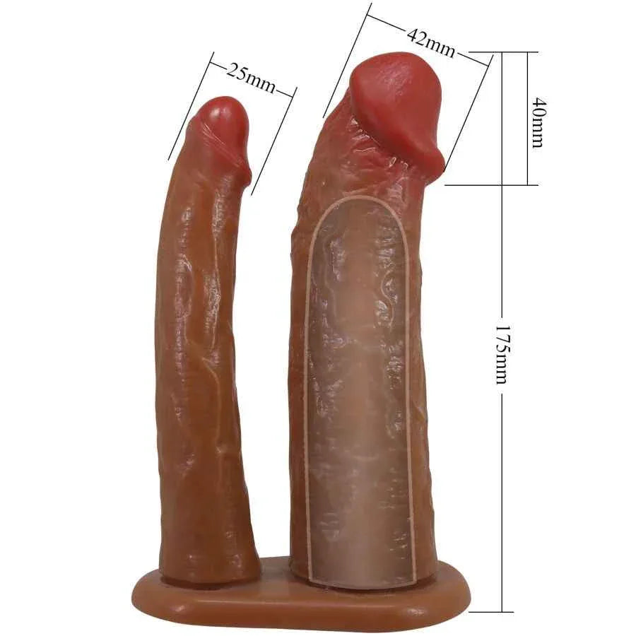 PRETTY LOVE - YAIRON DOPPELTE PENISHÜLLE MIT 4 CM VERLÄNGERUNG MULATTE - Vanelion Paradise