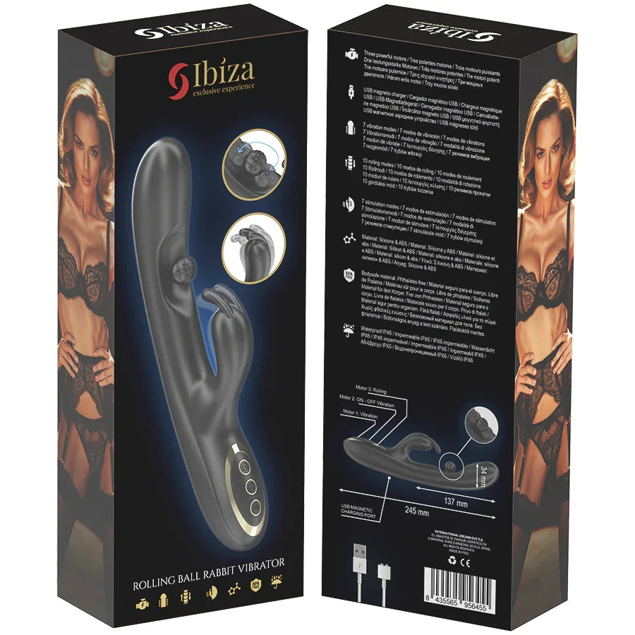 IBIZA - LEISTUNGSSTARKER RABBIT-VIBRATOR MIT MASSAGE-ROLLENPERLE - Vanelion Paradise