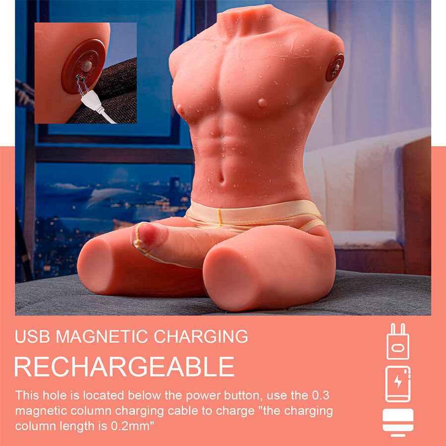 XISE - JASON HALBKÖRPER REALISTISCHER MÄNNLICHER TORSO MIT STOSS UND VIBRATION 55 CM - Vanelion Paradise