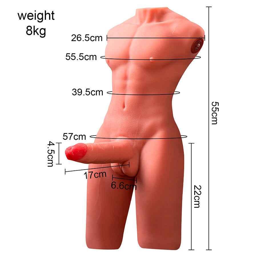 XISE - JASON HALBKÖRPER REALISTISCHER MÄNNLICHER TORSO MIT STOSS UND VIBRATION 55 CM - Vanelion Paradise
