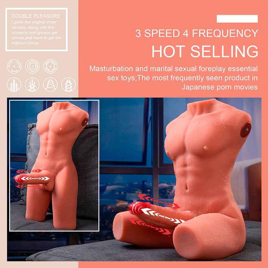 XISE - JASON HALBKÖRPER REALISTISCHER MÄNNLICHER TORSO MIT STOSS UND VIBRATION 55 CM - Vanelion Paradise