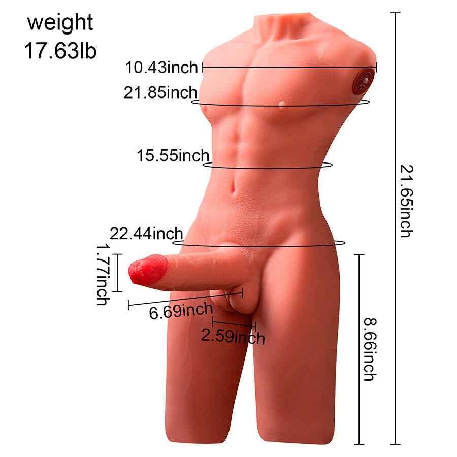XISE - JASON HALBKÖRPER REALISTISCHER MÄNNLICHER TORSO MIT STOSS UND VIBRATION 55 CM - Vanelion Paradise