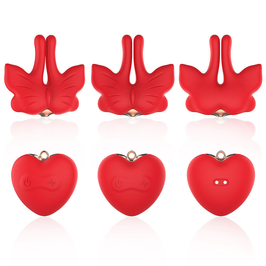 ARMONY - MAGNETISCHE NIPPELKLEMMEN MIT VIBRATION SCHMETTERLINGSFORM ROT