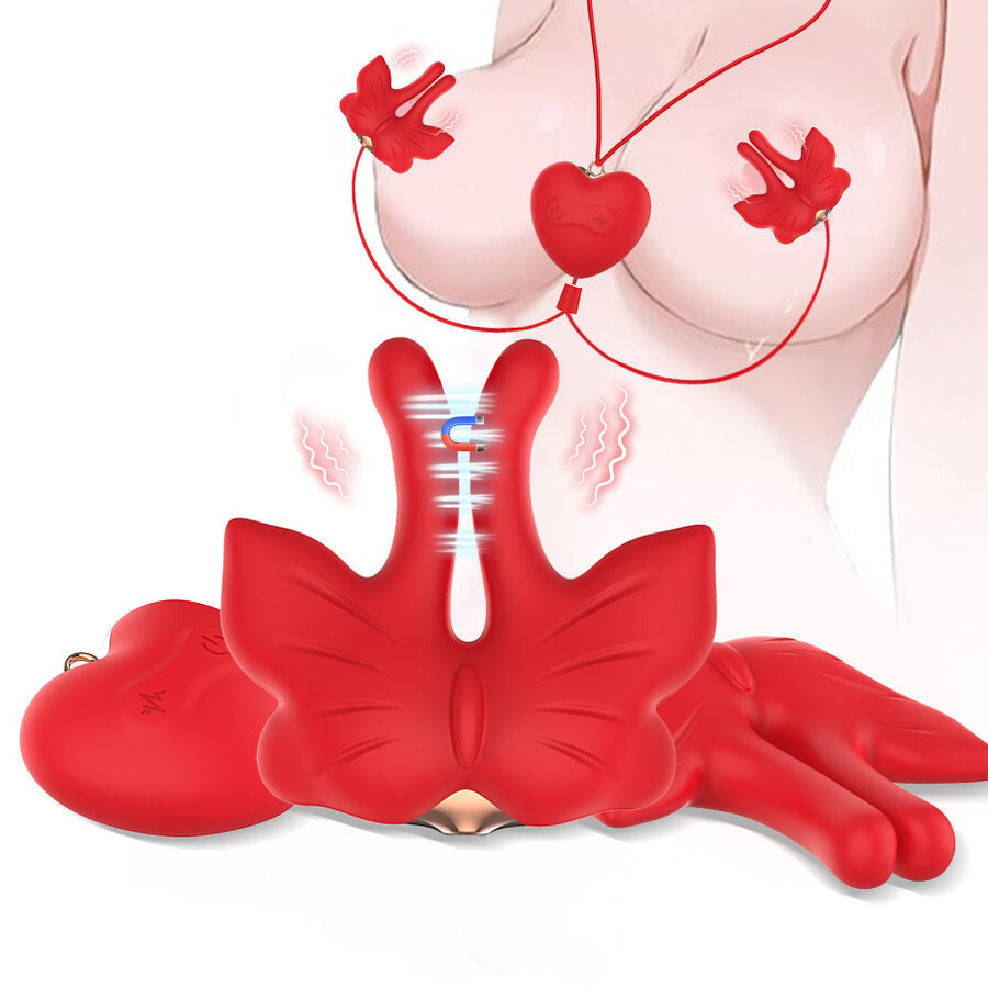 ARMONY - MAGNETISCHE NIPPELKLEMMEN MIT VIBRATION SCHMETTERLINGSFORM ROT