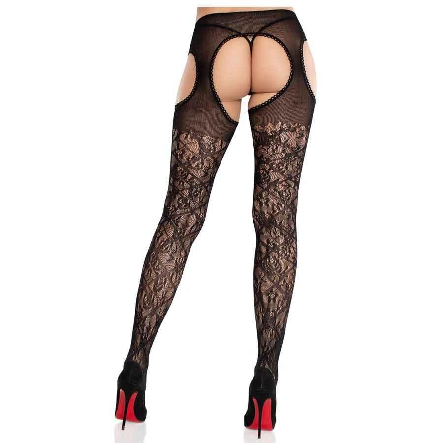 LEG AVENUE - BLUMENSPITZENSTRÜMPFE MIT STRUMPFBÄNDERN UNITED BLACK - Vanelion Paradise