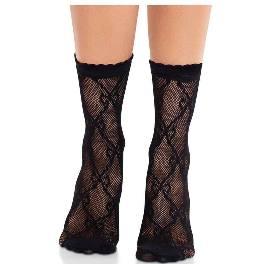 LEG AVENUE – SCHWARZE SPITZENSOCKEN MIT SCHLEIFE - Vanelion Paradise