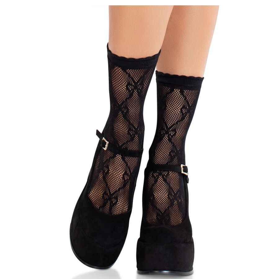 LEG AVENUE – SCHWARZE SPITZENSOCKEN MIT SCHLEIFE - Vanelion Paradise