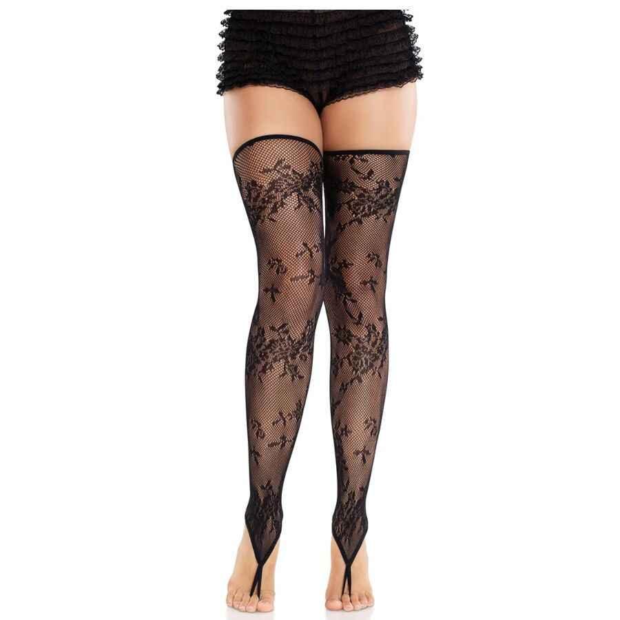 LEG AVENUE - FLORALE SPITZENSTRÜMPFE OHNE FUSS SCHWARZ - Vanelion Paradise