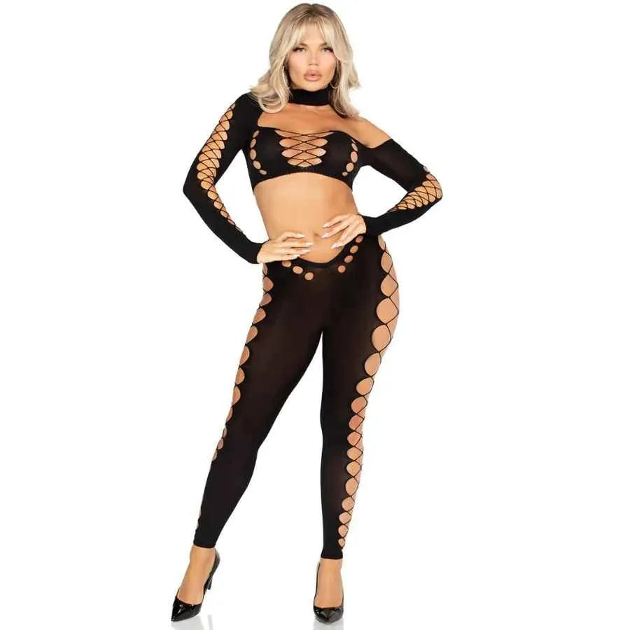 LEG AVENUE - CROP TOP UND LEGGINGS CUT-OUT NAHTLOS SCHWARZ - Vanelion Paradise