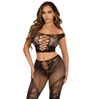 LEG AVENUE - CROP TOP UND NETZLEGGING MIT FREIEN SCHULTERN SCHWARZ