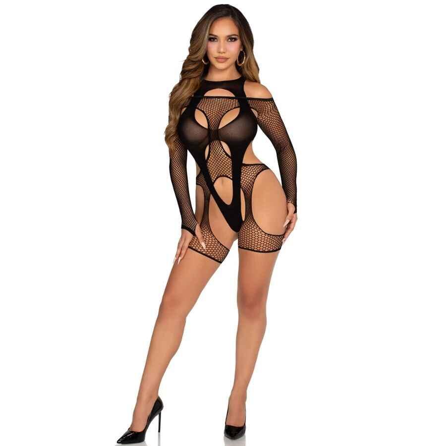 LEG AVENUE - NETZ-BODYSOCKING MIT STRUMPFGÜRTEL UND HARNESS SCHWARZ - Vanelion Paradise