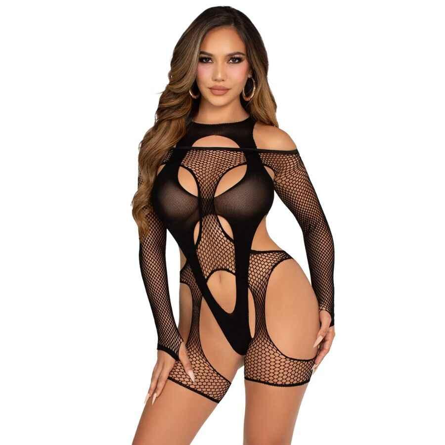 LEG AVENUE - NETZ-BODYSOCKING MIT STRUMPFGÜRTEL UND HARNESS SCHWARZ - Vanelion Paradise