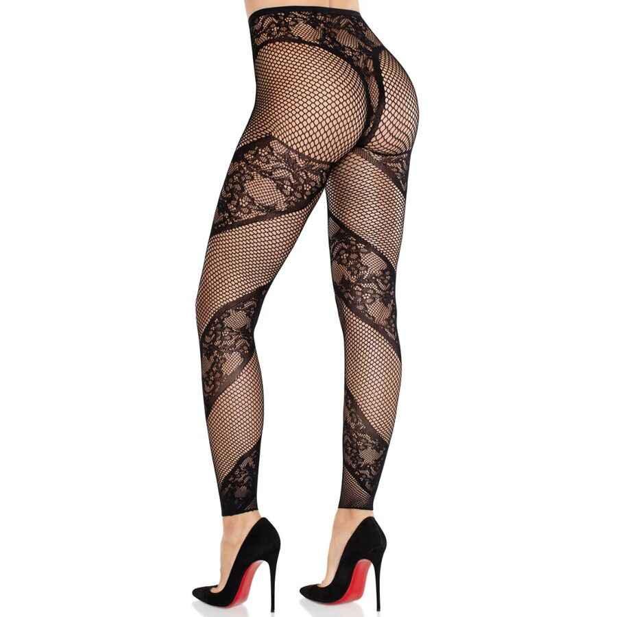 LEG AVENUE - STRUMPFHOSE OHNE FUSS AUS SPITZE UND TRANSPARENZ SCHWARZ - Vanelion Paradise