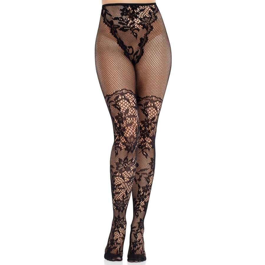 LEG AVENUE - DAHLIA SPITZENSTRÜMPFE MIT NETZDETAIL SCHWARZ - Vanelion Paradise