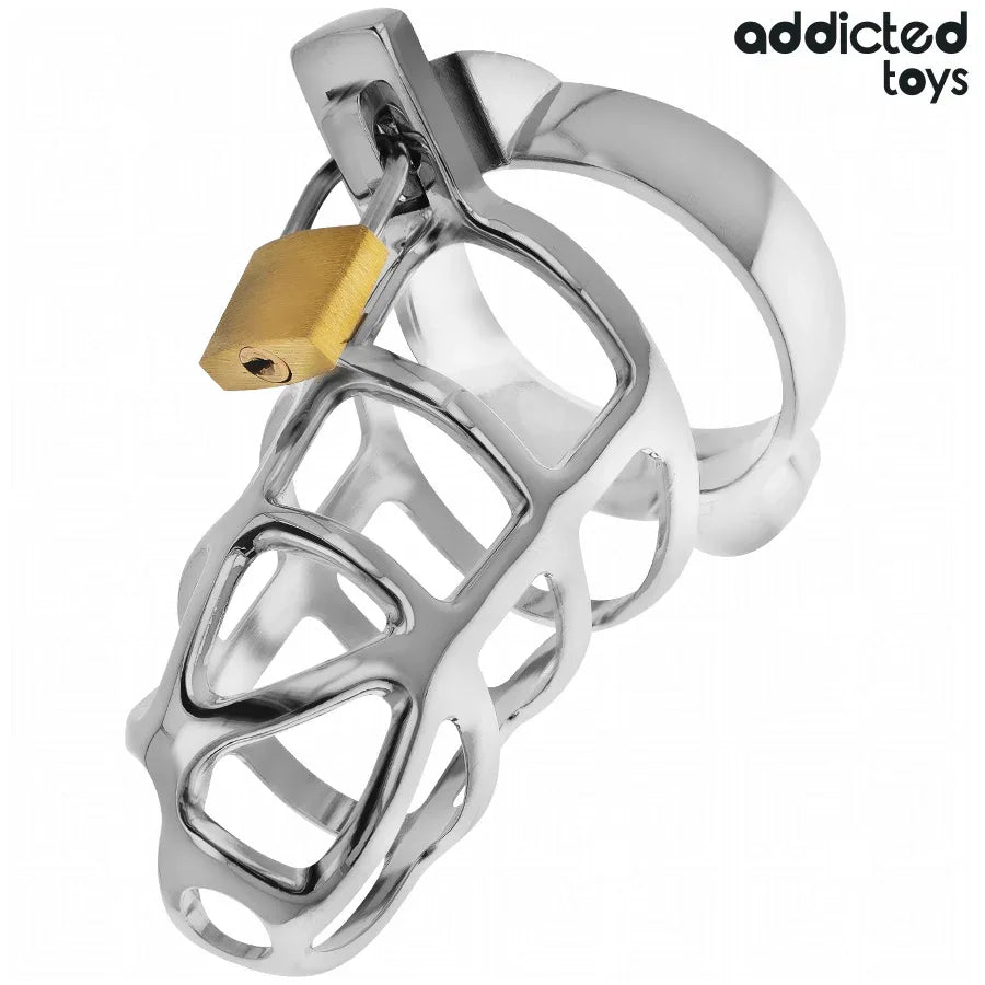 ADDICTED TOYS LOCKED - SILBERNES SCHLOSS PENISKÄFIG METALL GRÖSSE M - Vanelion Paradise