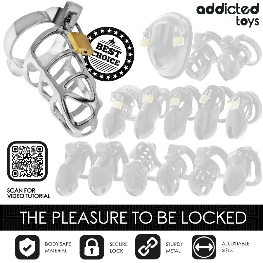 ADDICTED TOYS LOCKED - SILBERNES SCHLOSS PENISKÄFIG METALL GRÖSSE M - Vanelion Paradise