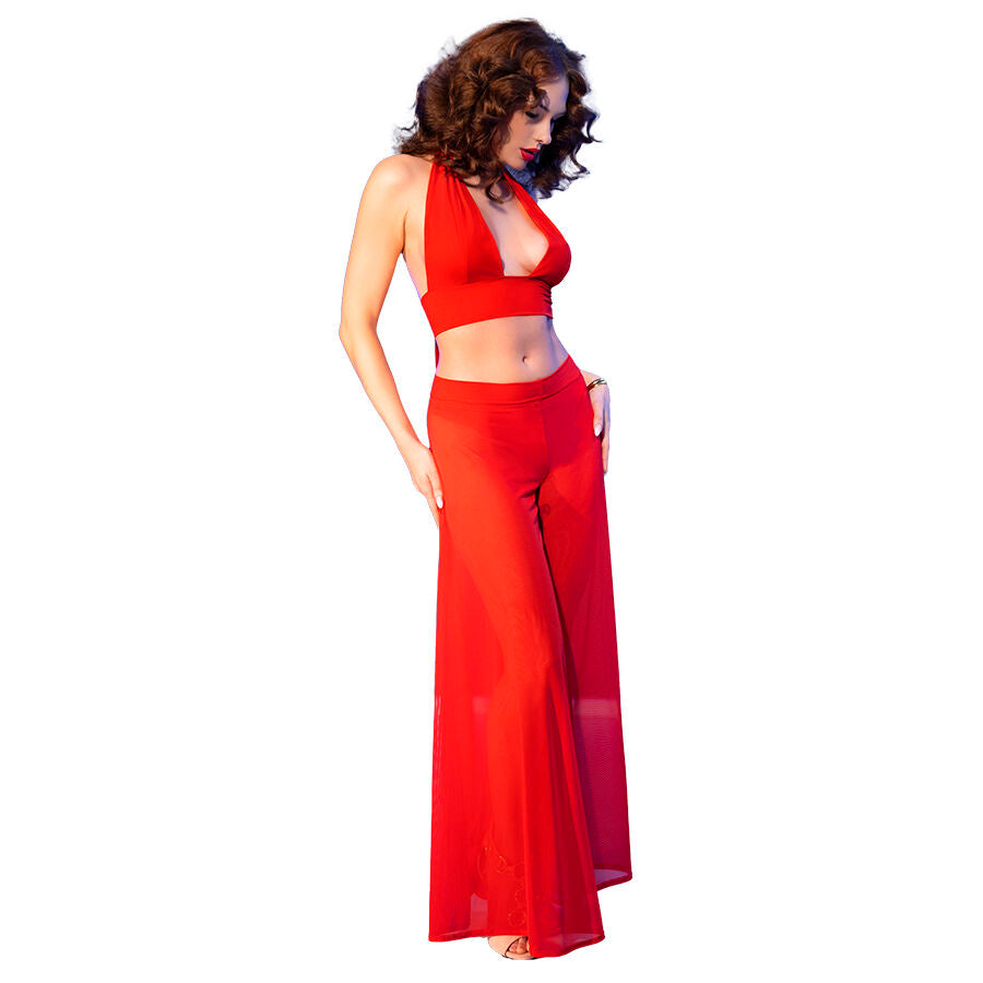 CHILIROSE - CR 4857 ROTES TOP- UND HOSEN-SET, GRÖSSE XL