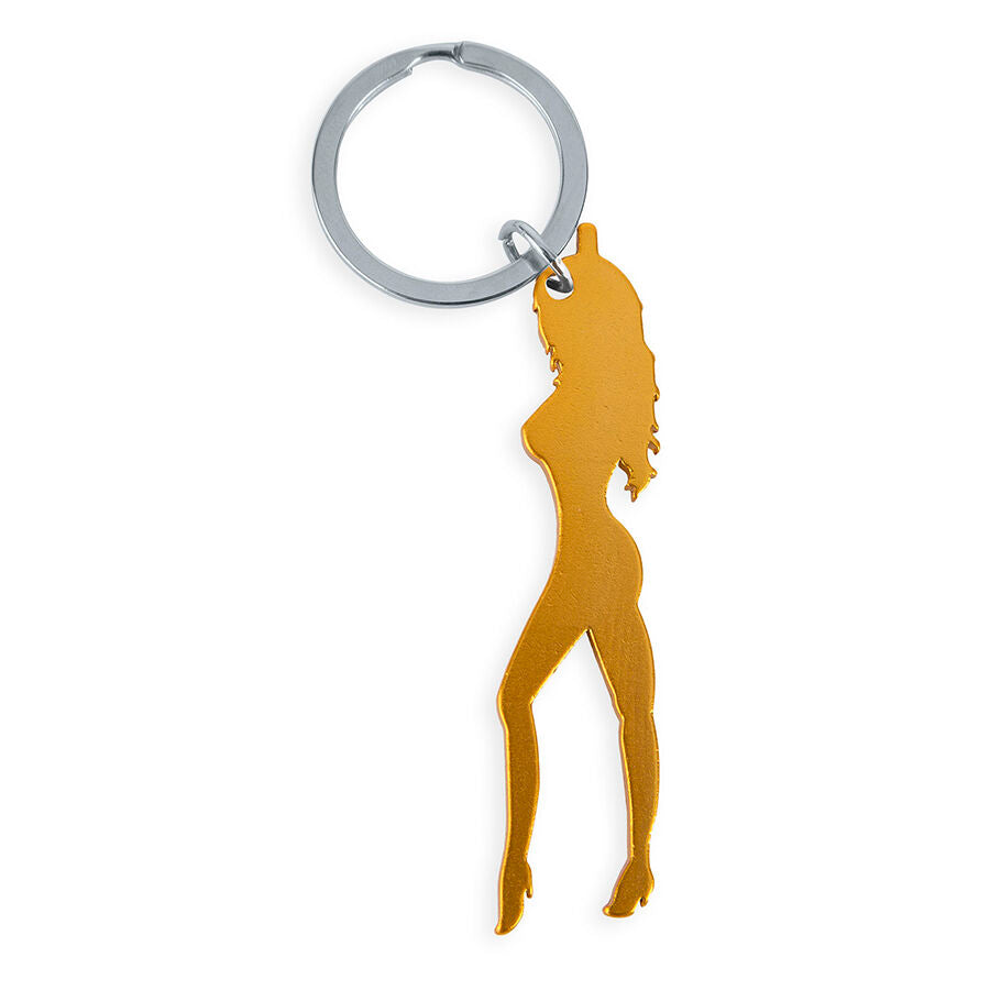 DIABLO PICANTE - SCHLÜSSELANHÄNGER MIT WEIBLICHER SILHOUETTE IN GOLDFARBE MIT BIERÖFFNER