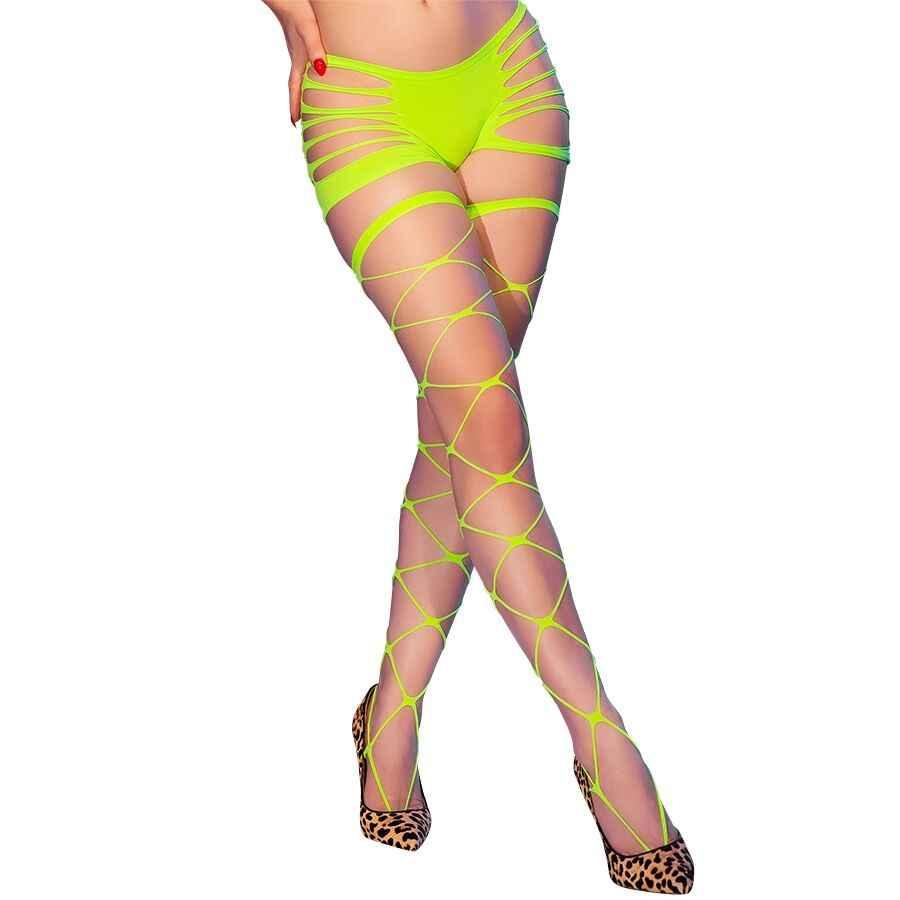 CHILIROSE - CR 4867 NEONGRÜNE NETZSTRUMPFHOSEN MIT LÖCHERN - Vanelion Paradise