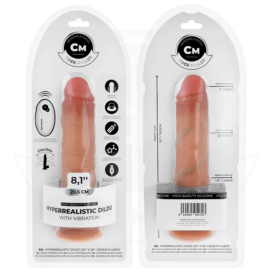 COCK MILLER - REALISTISCHER DILDO MIT SAUGNÄPFEN UND FERNBEDIENUNG UND VIBRATION 20,5 CM - Vanelion Paradise