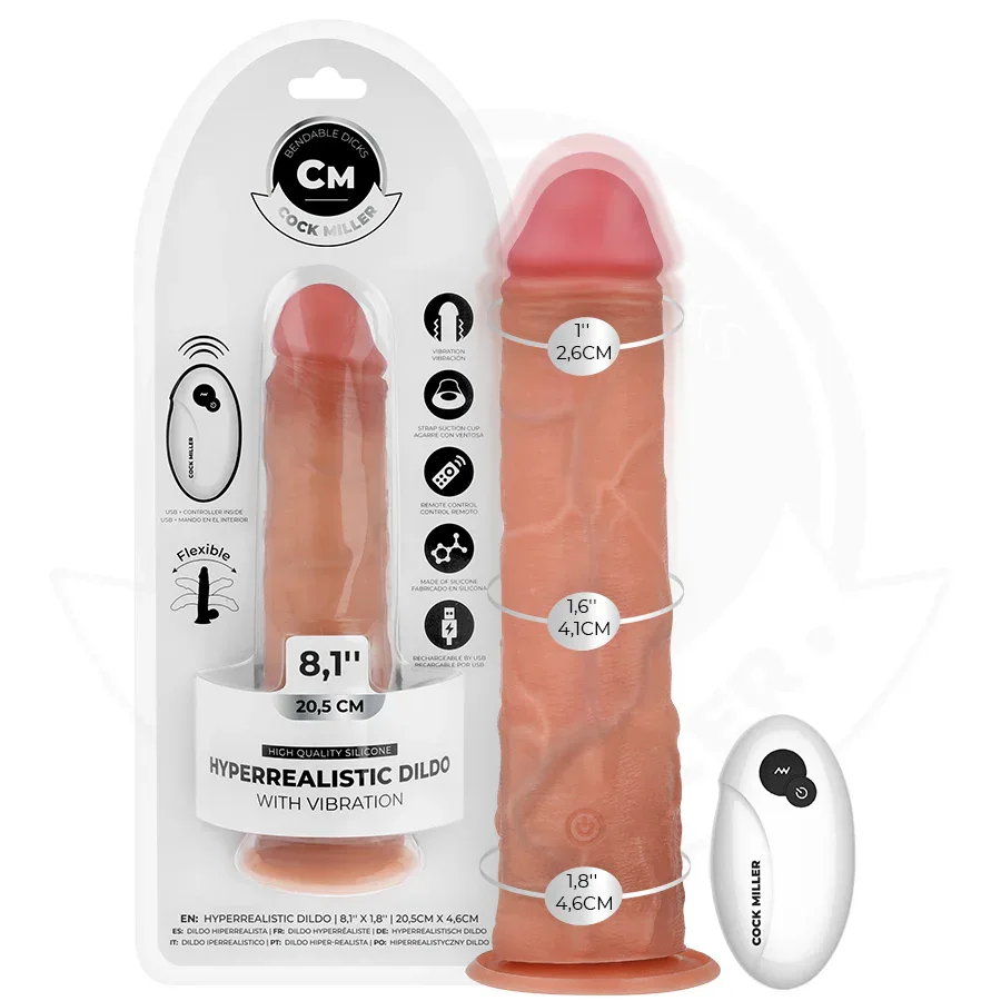 COCK MILLER - REALISTISCHER DILDO MIT SAUGNÄPFEN UND FERNBEDIENUNG UND VIBRATION 20,5 CM - Vanelion Paradise