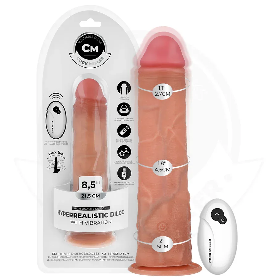 COCK MILLER - REALISTISCHER DILDO MIT SAUGNÄPFEN UND VIBRATION MIT FERNBEDIENUNG 21,5 CM - Vanelion Paradise