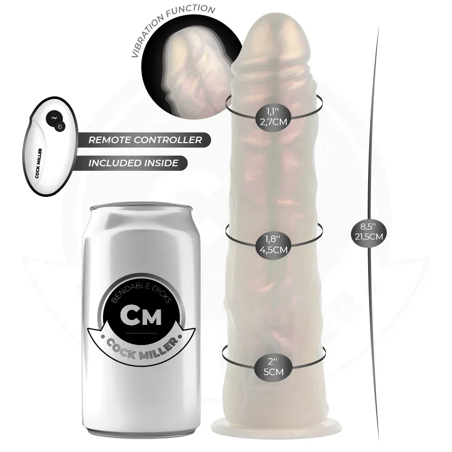 COCK MILLER - DILDO MIT SAUGNÄPFEN, LICHTERN UND VIBRATION MIT FERNBEDIENUNG WEISS 21,5 CM - Vanelion Paradise