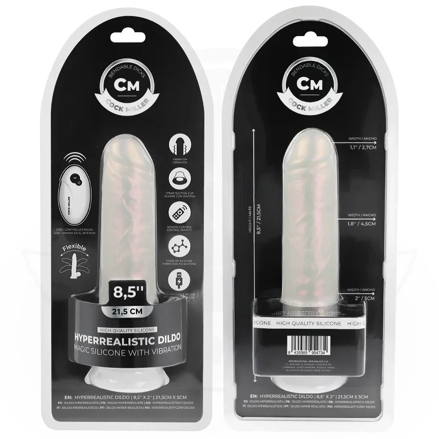 COCK MILLER - DILDO MIT SAUGNÄPFEN, LICHTERN UND VIBRATION MIT FERNBEDIENUNG WEISS 21,5 CM - Vanelion Paradise