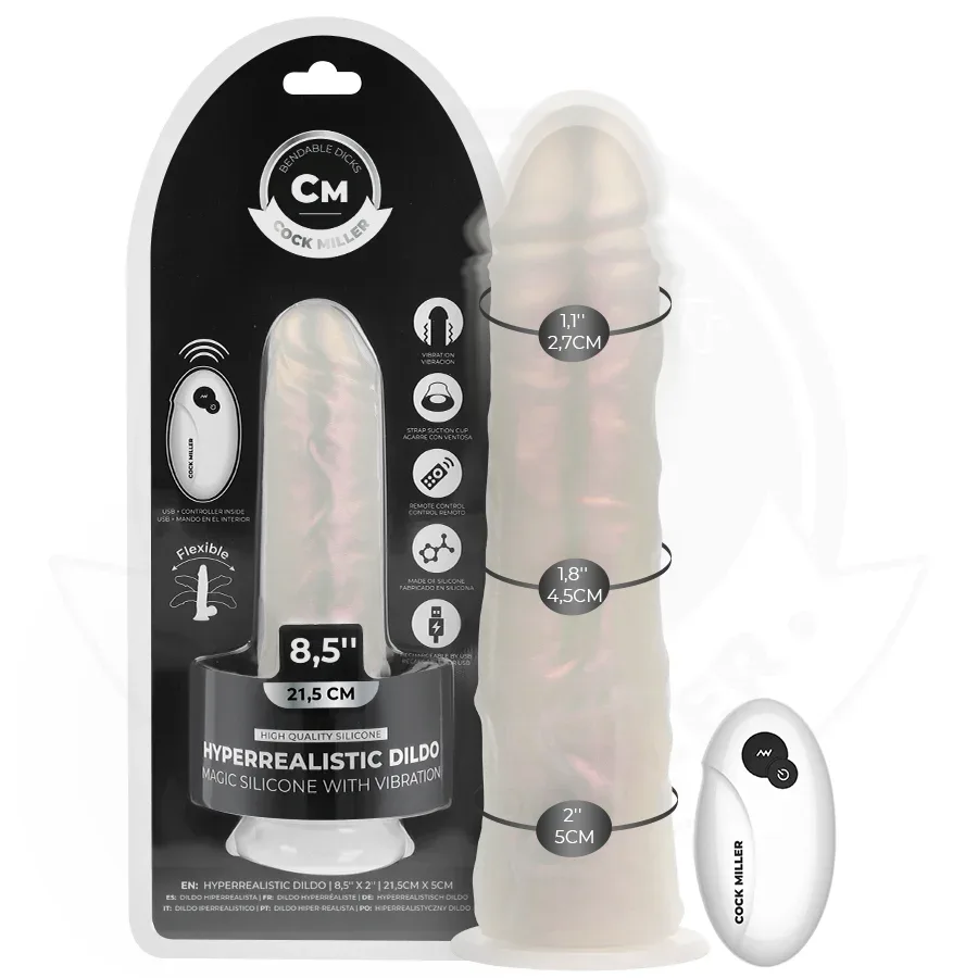 COCK MILLER - DILDO MIT SAUGNÄPFEN, LICHTERN UND VIBRATION MIT FERNBEDIENUNG WEISS 21,5 CM - Vanelion Paradise