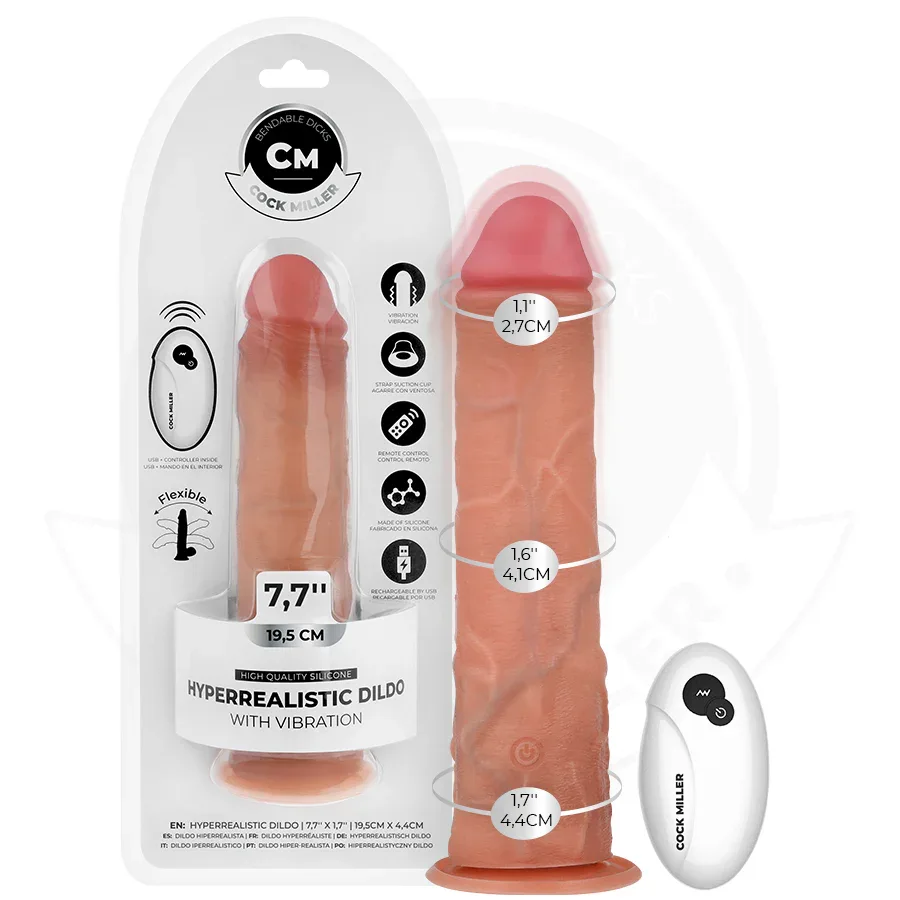 COCK MILLER - REALISTISCHER DILDO MIT SAUGNÄPFEN UND FERNBEDIENUNG UND VIBRATION 19,5 CM - Vanelion Paradise
