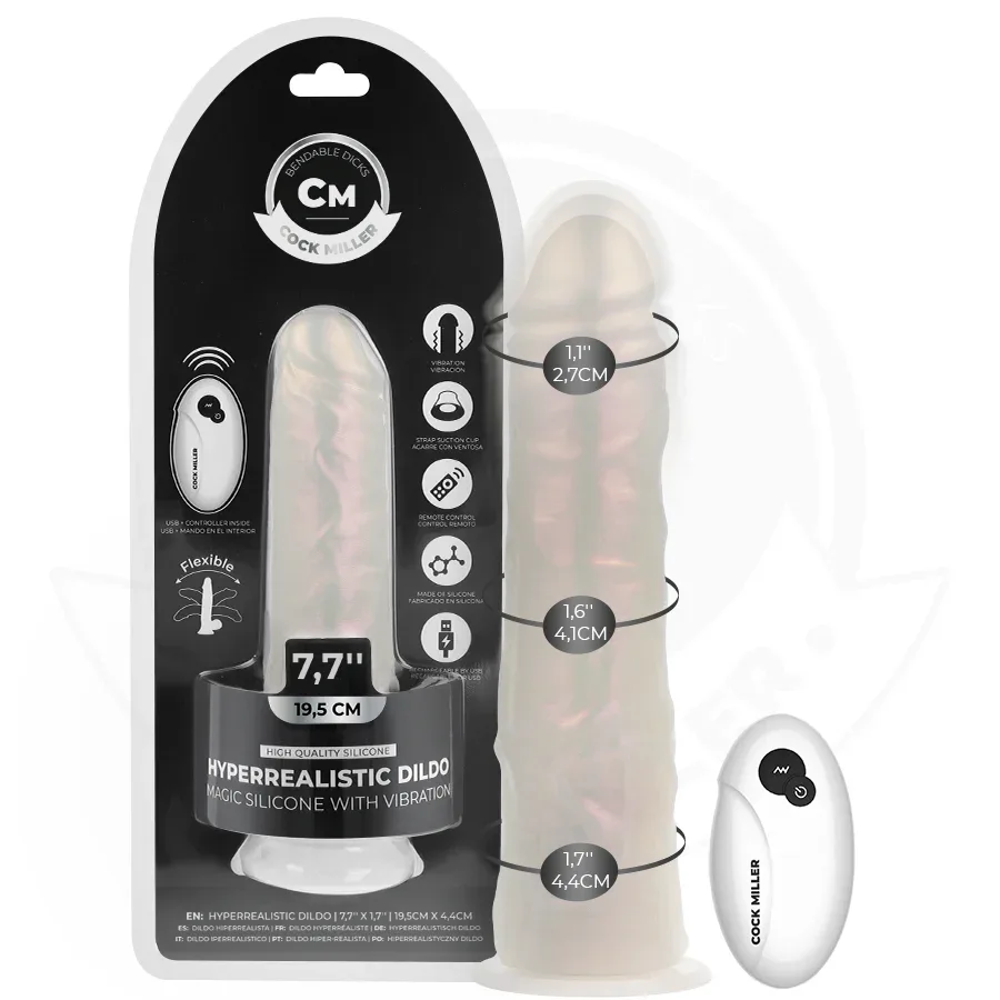 COCK MILLER - DILDO MIT SAUGNÄPFEN, LICHTERN UND VIBRATION MIT FERNBEDIENUNG WEISS 19,5 CM - Vanelion Paradise