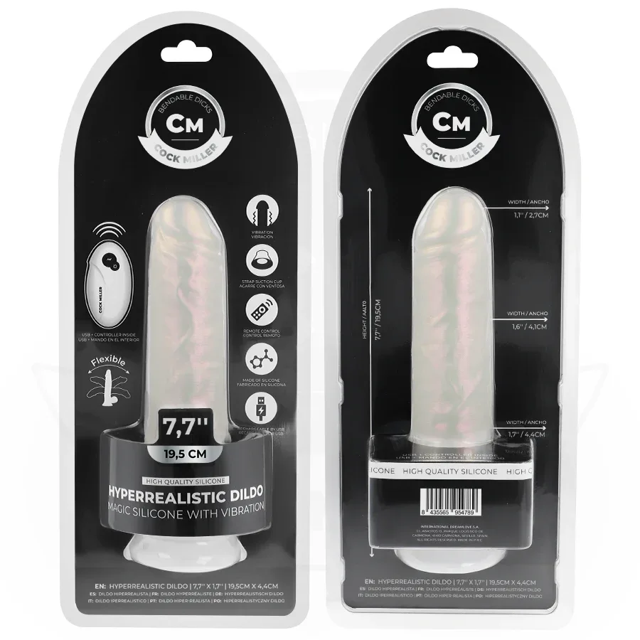 COCK MILLER - DILDO MIT SAUGNÄPFEN, LICHTERN UND VIBRATION MIT FERNBEDIENUNG WEISS 19,5 CM - Vanelion Paradise
