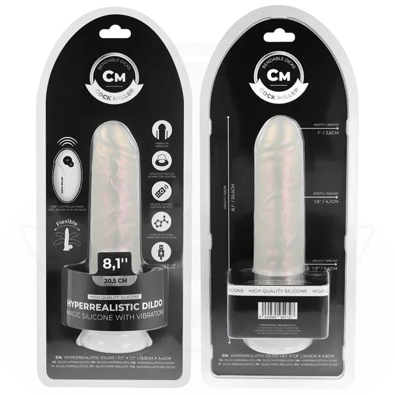 COCK MILLER - DILDO MIT SAUGNÄPFEN, LICHTERN UND VIBRATION MIT FERNBEDIENUNG WEISS 20,5 CM - Vanelion Paradise