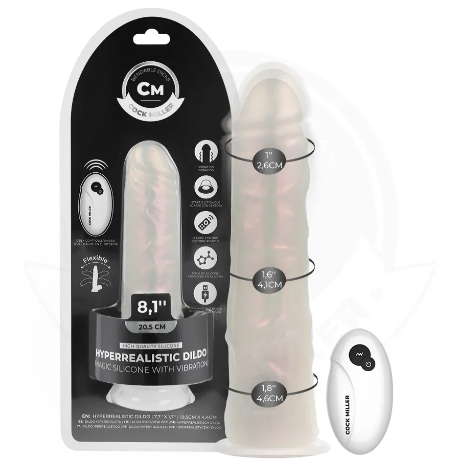COCK MILLER - DILDO MIT SAUGNÄPFEN, LICHTERN UND VIBRATION MIT FERNBEDIENUNG WEISS 20,5 CM - Vanelion Paradise