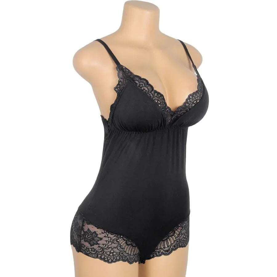 SUBBLIME - SCHWARZER TEDDY MIT BLUMENSPITZENDETAIL L/XL - Vanelion Paradise