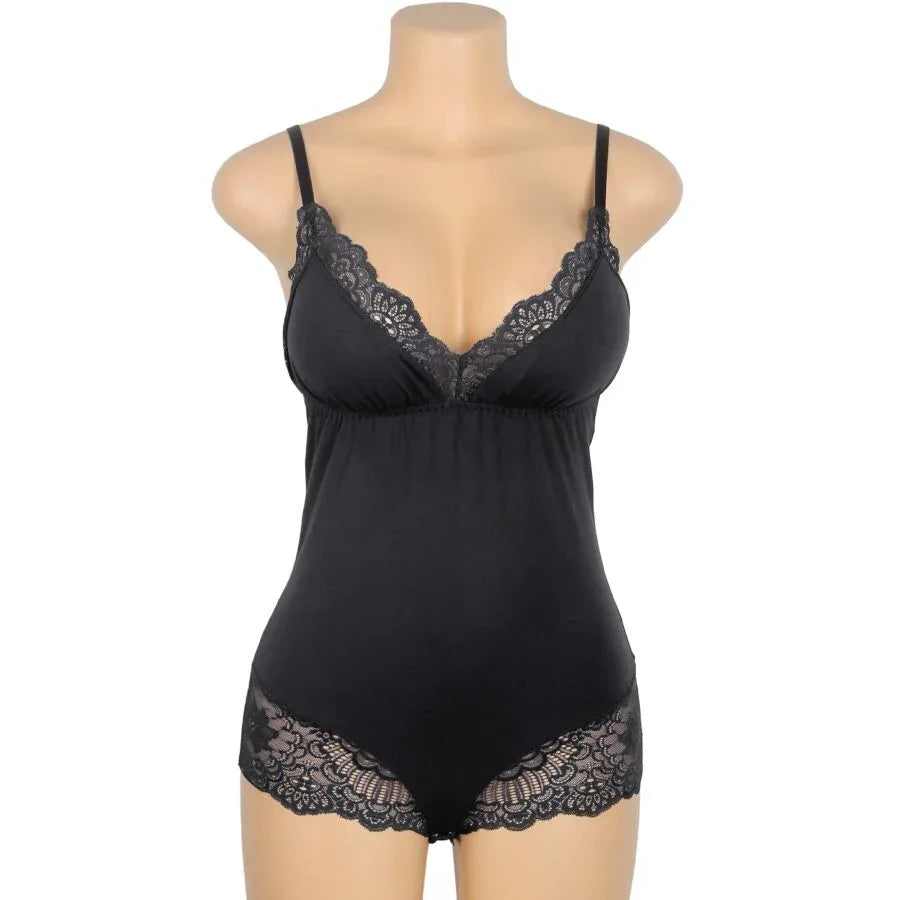 SUBBLIME - SCHWARZER TEDDY MIT BLUMENSPITZENDETAIL L/XL - Vanelion Paradise