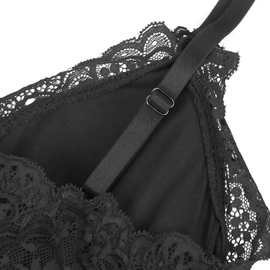 SUBBLIME - SCHWARZER TEDDY MIT BLUMENSPITZENDETAIL L/XL - Vanelion Paradise