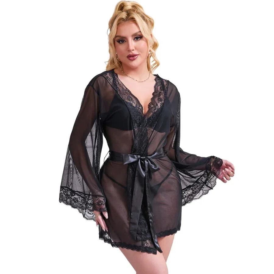 SUBBLIME - TRANSPARENTER STOFFMANTEL MIT SPITZENDETAIL SCHWARZ S/M - Vanelion Paradise