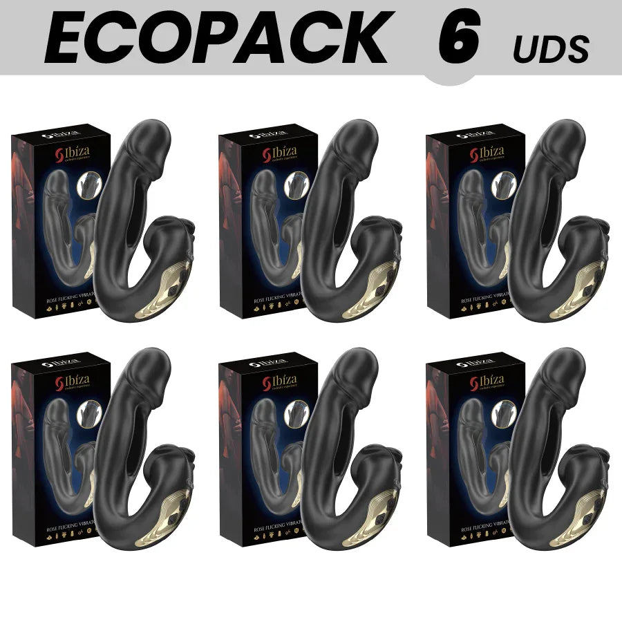 ECOPACKS 6 EINHEITEN - IBIZA ROSE VIBRATOR MIT SCHNAPPENDEM EFFEKT UND KLITORISSTIMULATOR - Vanelion Paradise