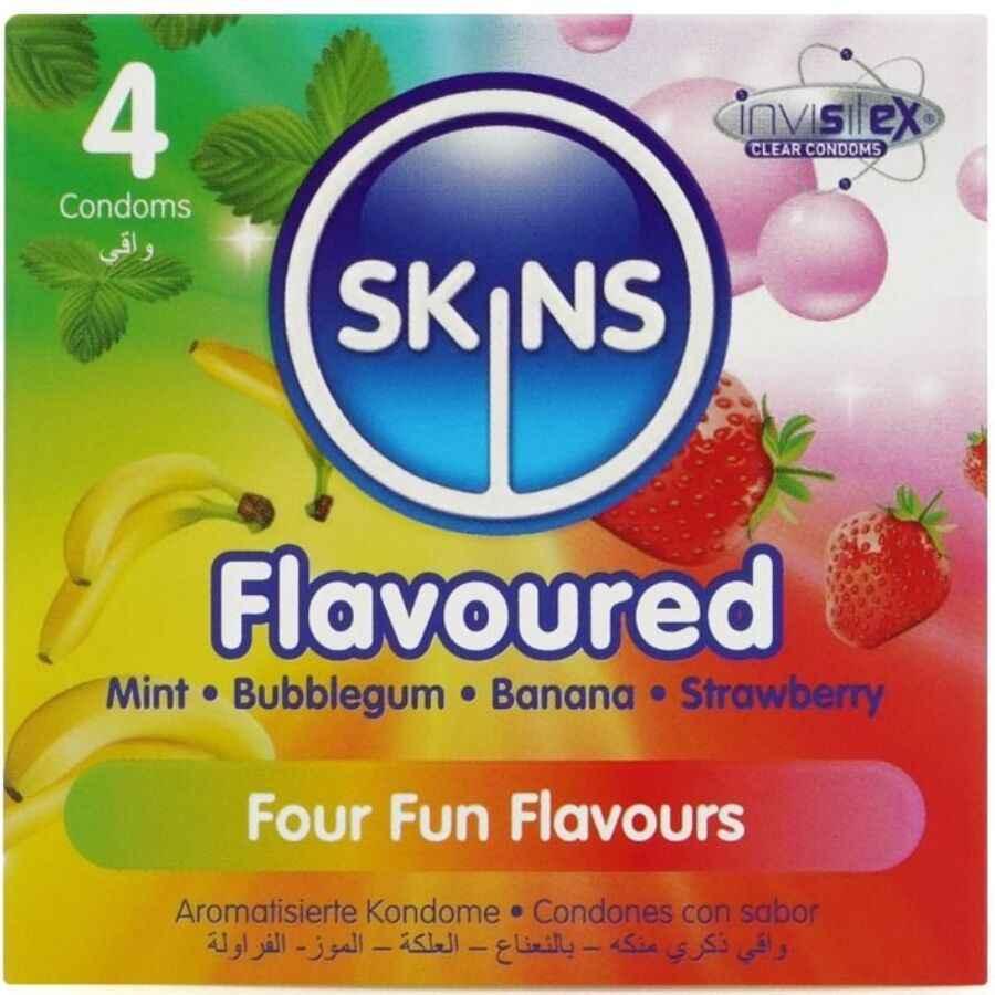 SKINS - PREMIUM-KONDOME MIT VERSCHIEDENEN GESCHMACKSRICHTUNGEN, 4ER-PACK - Vanelion Paradise