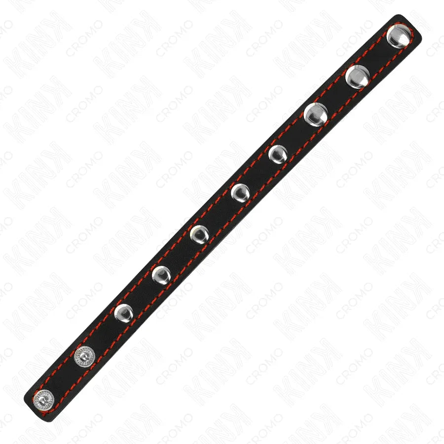 KINK - PENISRING AUS LEDER MIT DRUCKVERSCHLUSS ROT FUTTER 21 X 1,5 CM - Vanelion Paradise