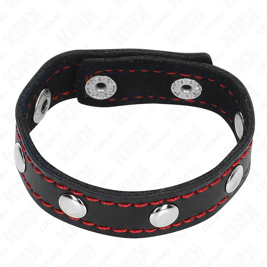 KINK - PENISRING AUS LEDER MIT DRUCKVERSCHLUSS ROT FUTTER 21 X 1,5 CM - Vanelion Paradise