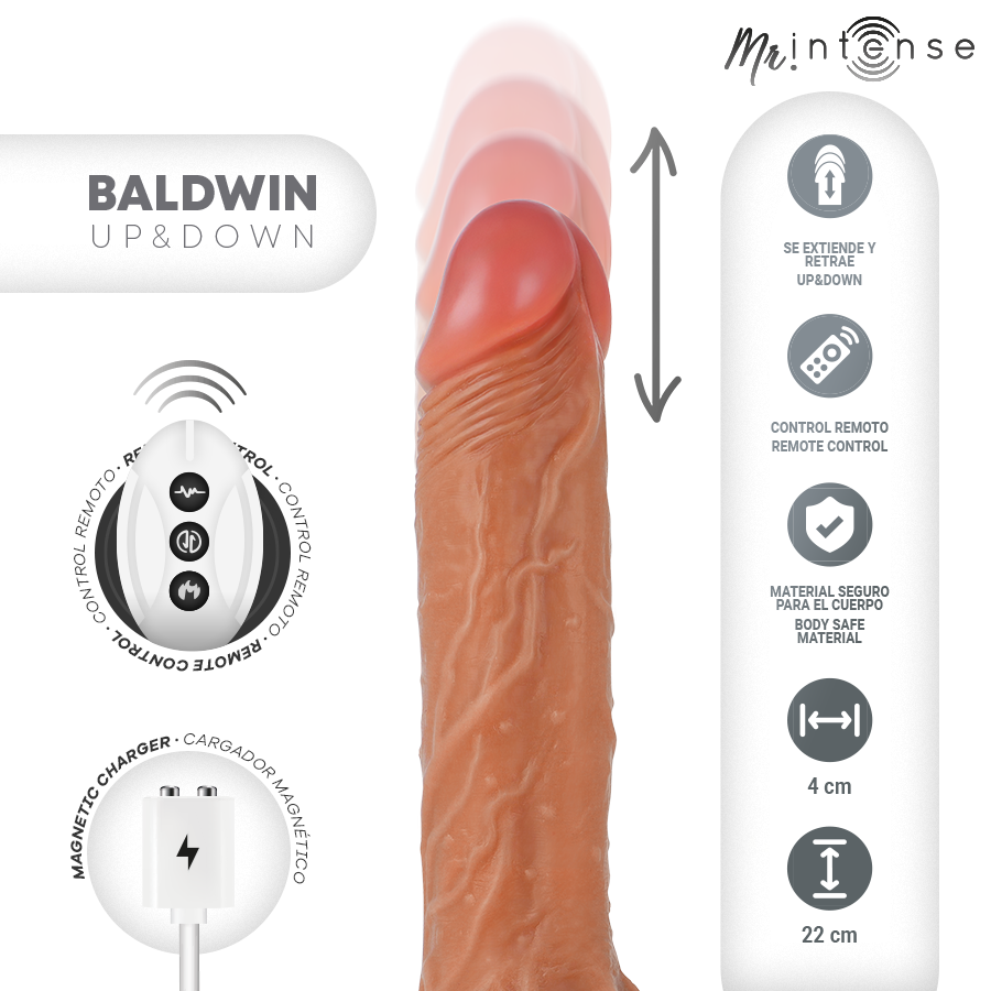 MR INTENSE – BALDWIN REALISTISCHES MULTIFUNKTIONSGERÄT MIT VIBRATION, AUF- UND AB-FERNBEDIENUNG, 22 CM – ODER – 4 CM