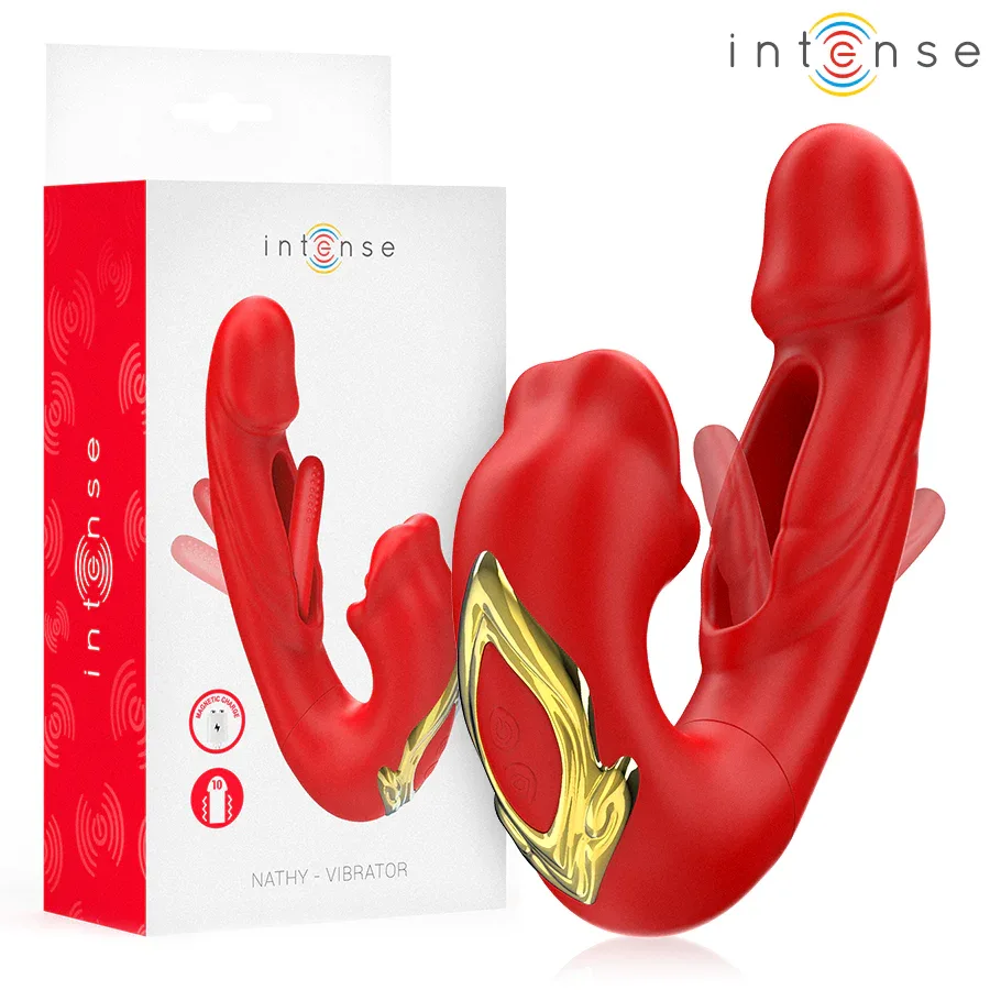 INTENSE - NATHY DOPPELVIBRATOR MIT MULTIFUNKTIONS-STIMULIERENDER MUND ROT - Vanelion Paradise